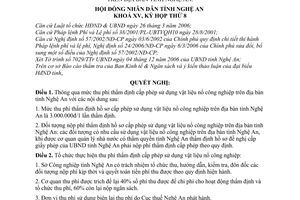 Nghị quyết 165/2006/NQ-HĐND phê duyệt phí thẩm định cấp phép sử dụng vật liệu nổ công nghiệp trên địa bàn tỉnh Nghệ An