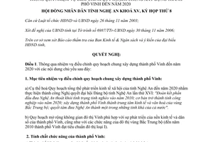 Nghị quyết 173/2006/NQ-HĐND điều chỉnh quy hoạch chung xây dựng thành phố Vinh Nghệ An đến 2020