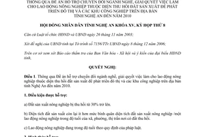 Nghị quyết 172/2006/NQ-HĐND hỗ trợ đổi nghề giải quyết việc làm lao động diện thu hồi đất Nghệ An