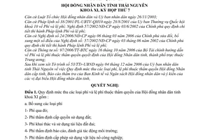 Nghị quyết 36/2006/NQ-HĐND điều chỉnh mức thu các loại phí, lệ phí tỉnh Thái Nguyên quản lý