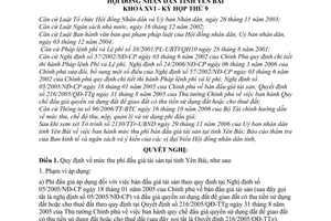 Nghị quyết 23/2006/NQ-HĐND mức thu phí đấu giá tài sản tại tỉnh Yên Bái