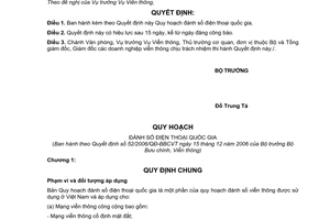 Quyết định 52/2006/QĐ-BBCVT Quy hoạch đánh số điện thoại quốc gia