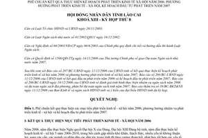 Nghị quyết 26/2006/NQ-HĐND kế hoạch phát triển kinh tế xã hội 2006 2007 Lào Cai