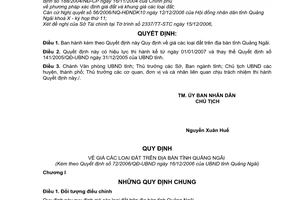 Quyết định 72/2006/QĐ-UBND  giá đất trên địa bàn tỉnh Quảng Ngãi