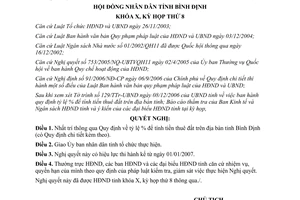 Nghị quyết 26/2006/NQ-HĐND tỷ lệ % tính tiền thuê đất Bình Định