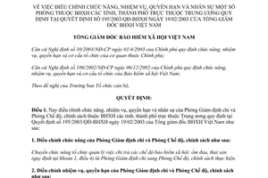 Quyết định 3559/QĐ-BHXH điều chỉnh chức năng nhiệm vụ quyền hạn