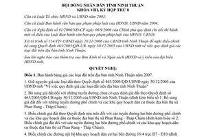 Nghị quyết 22/2006/NQ-HĐND giá đất trên địa bàn tỉnh Ninh Thuận