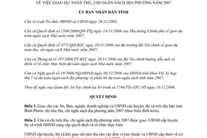 Quyết định 117/2006/QĐ-UBND giao dự toán thu chi ngân sách địa phương năm 2007 Bình Phước