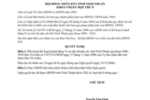 Nghị quyết 18/2006/NQ-HĐND Kế hoạch hành động vì sự tiến bộ phụ nữ Ninh Thuận