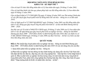 Nghị quyết 29/2006/NQ-HĐND Quy hoạch phát triển sự nghiệp văn hóa thông tin Bình Dương