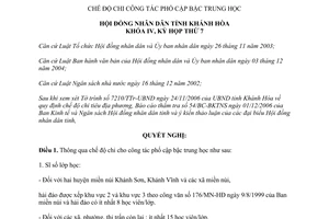 Nghị quyết 44/2006/NQ-HĐND chế độ chi công tác phổ cập bậc Trung học Khánh Hòa