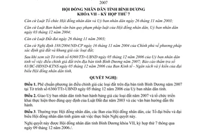 Nghị quyết 25/2006/NQ-HĐND điều chỉnh giá các loại đất Bình Dương 2007