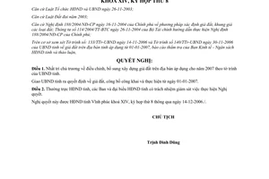 Nghị quyết 27/2006/NQ-HĐND giá đất năm 2007 trên địa bàn tỉnh Vĩnh Phúc