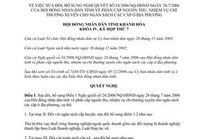 Nghị quyết 38/2006/NQ-HĐND phân cấp nguồn thu nhiệm vụ chi thường xuyên ngân sách Khánh Hòa