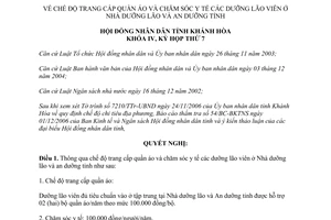 Nghị quyết 42/2006/NQ-HĐND chế độ trang cấp quần áo và chăm sóc y tế dưỡng lão viên Khánh Hòa