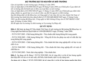 Quyết định 22/2006/QĐ-BTNMT bắt buộc áp dụng Tiêu chuẩn Việt Nam môi trường