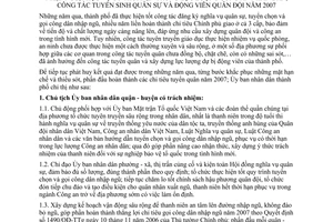 Chỉ thị 40/2006/CT-UBND công tác đăng ký NVQS tuyển chọn gọi công dân nhập ngũ phục vụ có thời hạn lực lượng CAND tuyển sinh QS động viên QĐ 2007