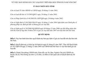 Quyết định 40/2006/QĐ-UBND Quy định giá đất trên địa bàn tỉnh Hà Nam