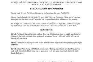 Quyết định 2819/QĐ-UBND 2006 Đề án cải cách thủ tục hành chính cơ chế một cửa Sở Nội vụ Ninh Bình