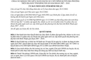 Quyết định 100/2006/QĐ-UBND phân cấp thu chi tỷ lệ % phân chia ngân sách Bình Thuận 2007-2010