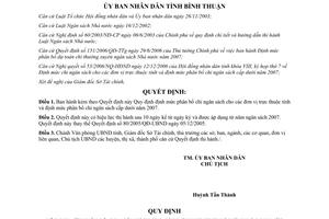 Quyết định 99/2006/QĐ-UBND mức phân bổ chi ngân sách đơn vị trực thuộc tỉnh 2007 Bình Thuận