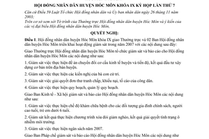 Nghị quyết 02/2006/NQ-HĐND chương trình hoạt động giám sát của Hội đồng nhân dân huyện Hóc Môn năm 2007