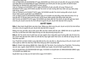 Quyết định 70/2006/QĐ-UBND  mức thu phí, lệ phí  tỷ lệ (%) trích để lại