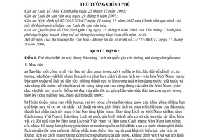 Quyết định 281/2006/QĐ-TTg Đề án xây dựng Bảo tàng Lịch sử quốc gia