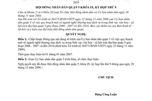 Nghị quyết 17/2006/NQ-HĐND quy hoạch ngành nghề thương mại dịch vụ trong lĩnh vực văn hóa - xã hội quận 5 giai đoạn 2006-2007 đến 2010