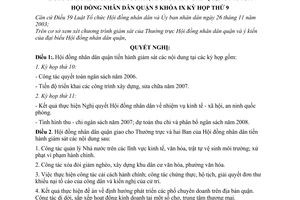 Nghị quyết 18/2006/NQ-HĐND chương trình giám sát của hội đồng nhân dân Quận 5 năm 2007 Quận 5