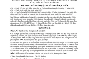 Nghị quyết 18/2006/NQ-HĐND tình hình điều chỉnh dự toán thu, chi ngân sách địa phương năm 2006, dự toán thu chi ngân sách và phân bổ ngân sách 2007