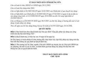 Quyết định 129/2006/QĐ-UBND  Cấp giấy phép xây dựng công trình