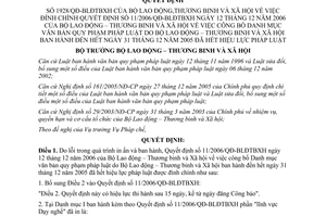 Quyết định 1928/QĐ-BLĐTBXH Danh mục văn bản pháp luật  Bộ LĐTB&XH đến hết 31/12/2005 hết hiệu lực pháp luật đính chính 11/2006/QĐ-BLĐTBXH