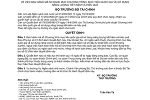 Quyết định 75/2006/QĐ-BTC mã số danh mục chương trình, mục tiêu quốc gia  sử dụng năng lượng tiết kiệm hiệu quả