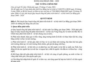Quyết định 282/2006/QĐ-TTg Quy hoạch tổng thể phát triển kinh tế - xã hội tỉnh Cao Bằng 2006-2020