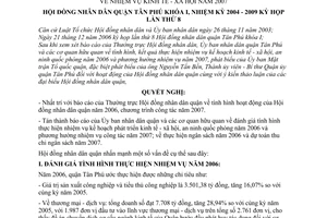 Nghị quyết 51/2006/NQ-HĐND nhiệm vụ kinh tế - xã hội năm 2007 Quận Tân Phú