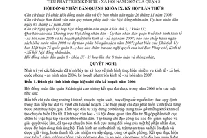 Nghị quyết 06/2006/NQ-HĐND tình hình thực hiện các chỉ tiêu kinh tế - xã hội năm 2006 và mục tiêu phát triển kinh tế - xã hội năm 2007 quận 8