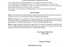 Quyết định 104/2006/QĐ-UBND bổ sung bảng giá xe mới để tính thu lệ phí trước bạ