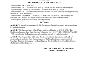 Decision No. 59/2006/QD-NHNN of the State Bank, promulgating the Regulation on debt purchase and sale by credit institutions