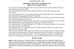 Nghị quyết 82/2006/NQ-HĐND định mức phân bổ chi ngân sách địa phương  tỷ lệ phần trăm (%) phân chia nguồn thu giữa các cấp ngân sách tỉnh Đồng Nai