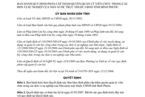 Quyết định 123/2006/QĐ-UBND phân cấp thẩm quyền quản lý viên chức Nhà nước Bình Phước