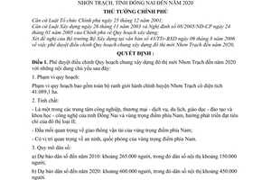 Quyết định 284/2006/QĐ-TTg điều chỉnh Quy hoạch chung xây dựng đô thị mới Nhơn Trạch, tỉnh Đồng Nai đến 2020