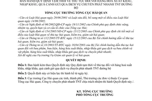 Quyết định 2652/QĐ-TCHQ  thủ tục hàng hoá xuất nhập khẩu, quá cảnh gửi qua dịch vụ chuyển phát nhanh TNT đường bộ