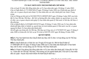 Quyết định 181/2006/QĐ-UBND quy chế tổ chức hoạt động sở thể dục thể thao thành phố