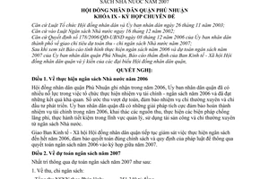 Nghị quyết 43/2006/NQ-HĐND tình hình thực hiện ngân sách Nhà nước năm 2006 và dự toán ngân sách Nhà nước năm 2007