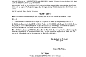 Quyết định 105/2006/QĐ-UBND Quy định giá đất tỉnh Bình Thuận