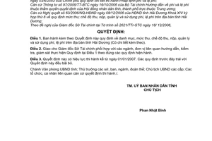 Quyết định 4426/2006/QĐ-UBND danh mục, chế độ thu, nộp, quản lý sử dụng phí, lệ phí trên địa bàn tỉnh Hải Dương