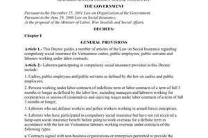 Decree of Government No. 152/2006/ND-CP of December 22, 2006 guiding a number of articles of the law on social insurance regarding compulsory social insurance