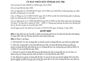 Quyết định 83/2006/QĐ-UBND bảng giá các loại đất và phân loại đường phố thị xã thị trấn tỉnh Quảng Trị