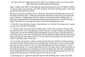 Chỉ thị 41/2006/CT-UBND tiếp tục triển khai thực hiện Luật phòng cháy và chữa cháy địa bàn thành phố Hồ Chí Minh